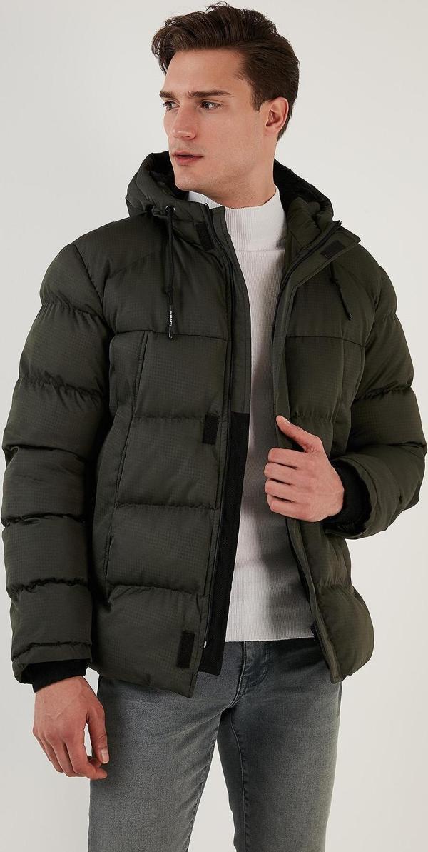 Buratti Fermuarlı Cepli Slim Fit Kapüşonlu Şişme Erkek Mont 5711050 HAKİ - Image 1