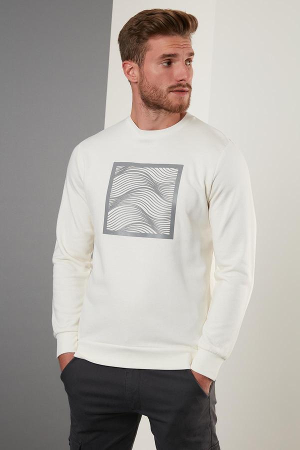 Buratti Baskılı Regular Fit Bisiklet Yaka Pamuklu Erkek Sweat 5905304 EKRU - Image 1