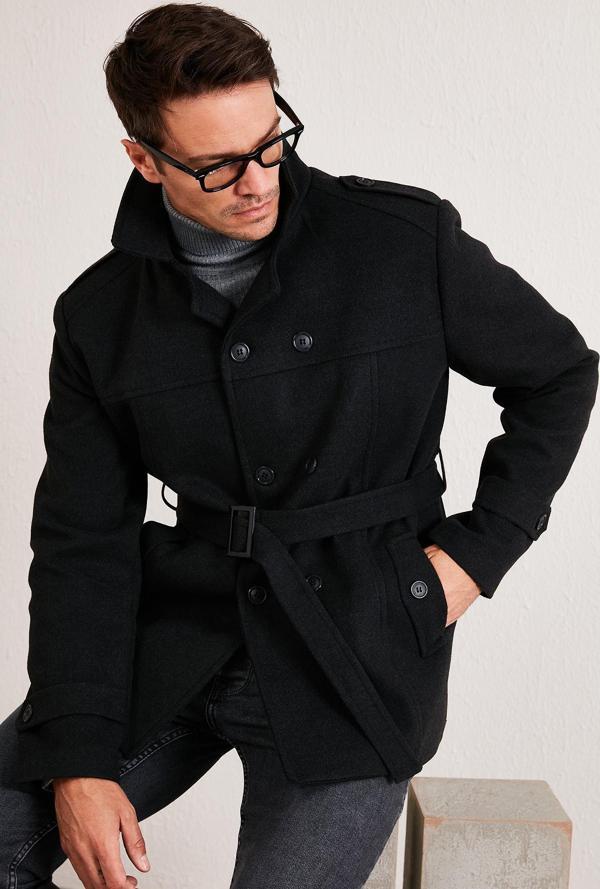 Buratti Slim Fit Cepli Pamuklu Kaşe Erkek Kaban 5841015 FÜME - Image 1