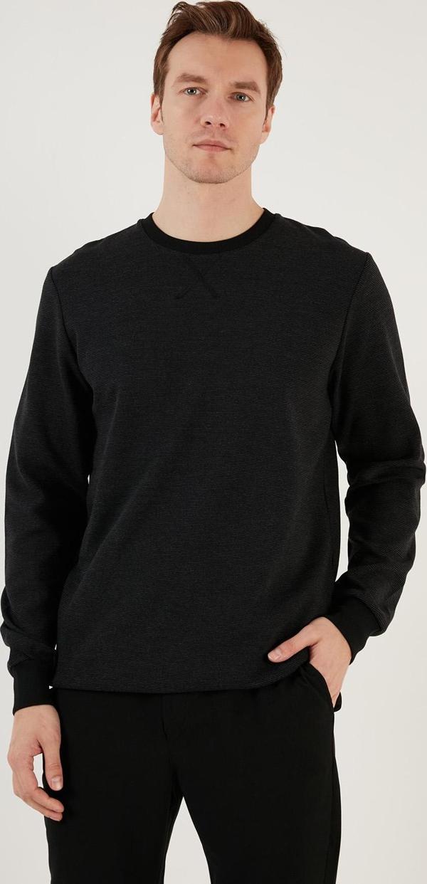 Buratti Çizgili Pamuklu Bisiklet Yaka Erkek Sweat 5905241 SİYAH - Image 1