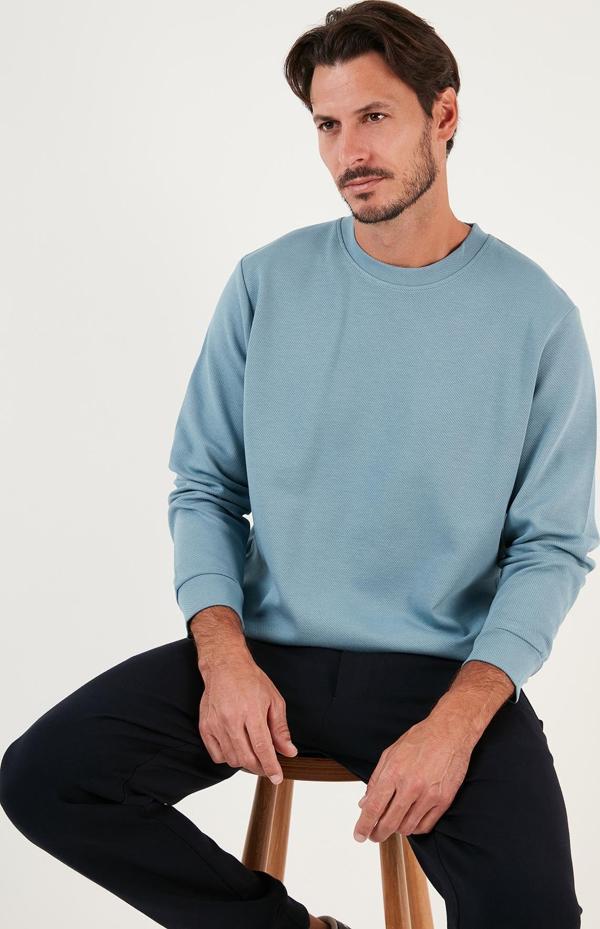 Buratti Pamuklu Bisiklet Yaka Regular Fit Basic Erkek Sweat 5905521 MAVİ - Image 1