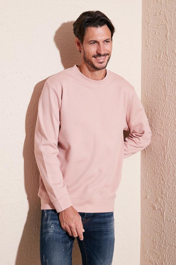 Buratti Pamuklu Bisiklet Yaka Regular Fit Basic Erkek Sweat 5905521 PUDRA - Image 1