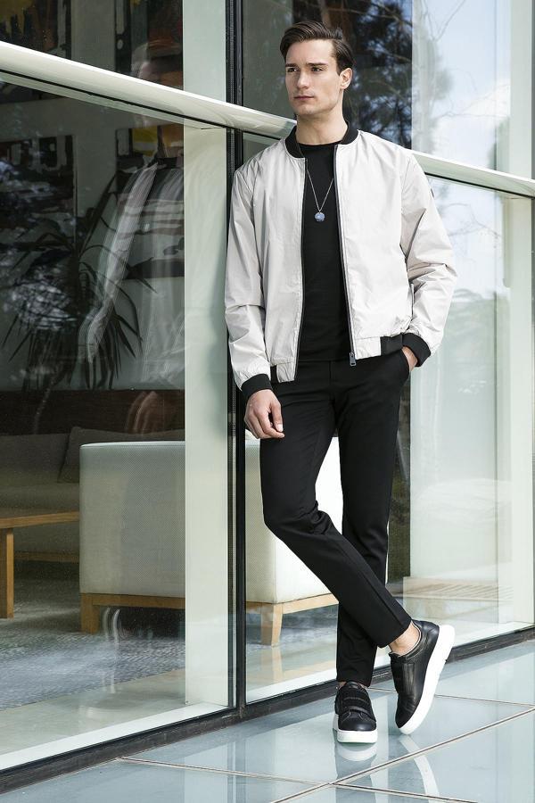 Buratti Slim Fit Fermuarlı Kolej Yaka Bomber İnce Erkek Mont 497TEKER TAŞ - Image 1