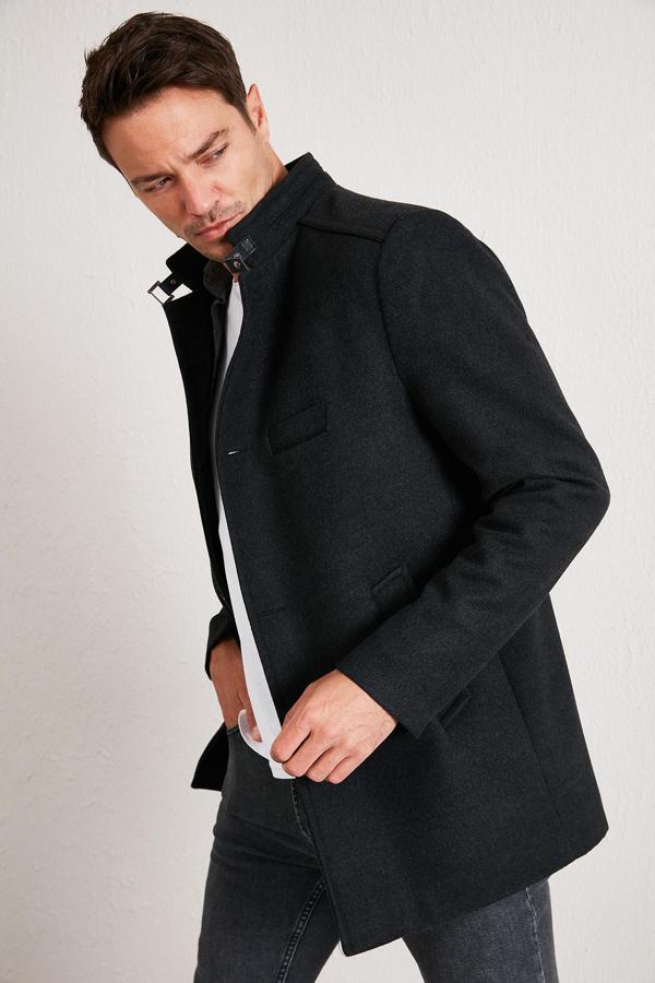 Buratti Slim Fit Pamuklu Kaşe Erkek Kaban 5841012 FÜME - Image 1