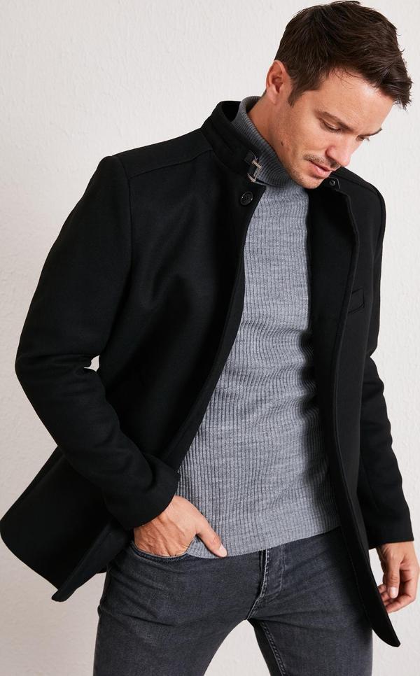 Buratti Slim Fit Pamuklu Kaşe Erkek Kaban 5841012 SİYAH - Image 1