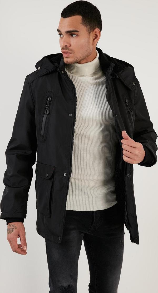 Buratti Peluş Astarlı Çıkarılabilir Kapüşonlu Regular Fit Erkek Mont 5855018 SİYAH - Image 1