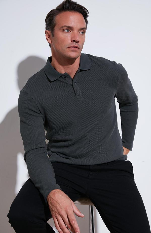 Buratti Pamuklu Regular Fit Düğmeli Polo Yaka Erkek Sweat 5905708 ANTRASİT - Image 1