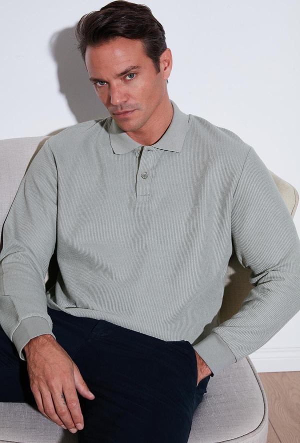 Buratti Pamuklu Regular Fit Düğmeli Polo Yaka Erkek Sweat 5905739 GRİ - Image 1