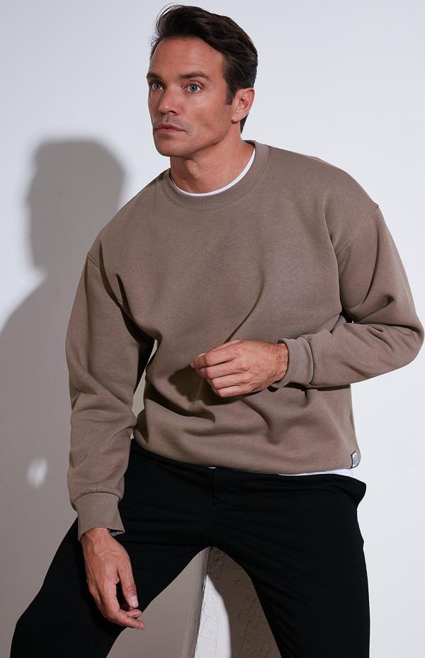 Buratti Regular Fit Bisiklet Yaka Pamuklu İçi Tüylü Yumuşak Şardonlu Erkek Sweat 5905255 TOPRAK - Image 1