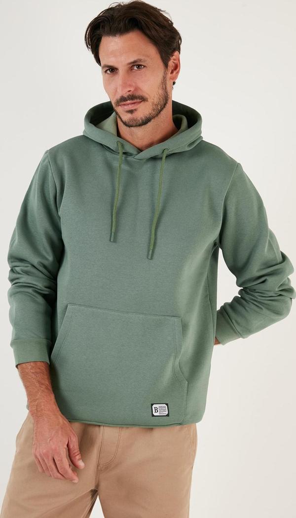 Buratti Slim Fit Kapüşonlu Kanguru Cepli İçi Tüylü Yumuşak Şardonlu Erkek Sweat 5905281 AÇIK YEŞİL - Image 1