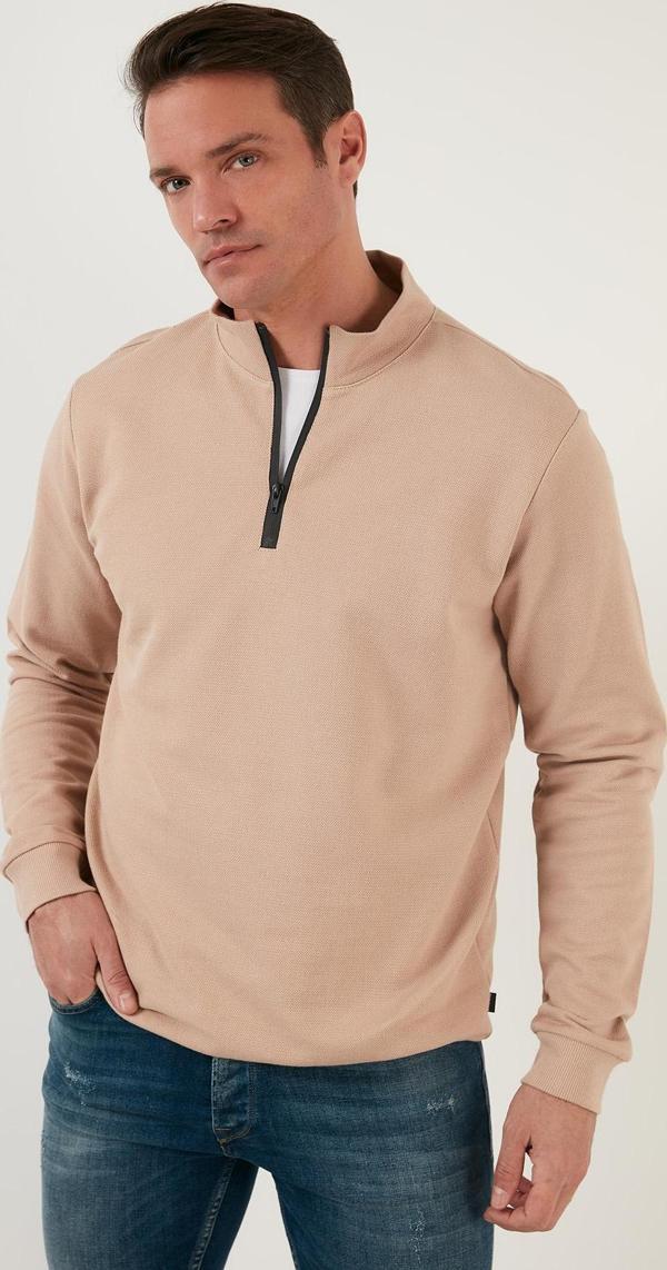 Buratti Pamuklu Slim Fit Yarım Fermuarlı Dik Yaka Erkek Sweat 5905400 BEJ - Image 1