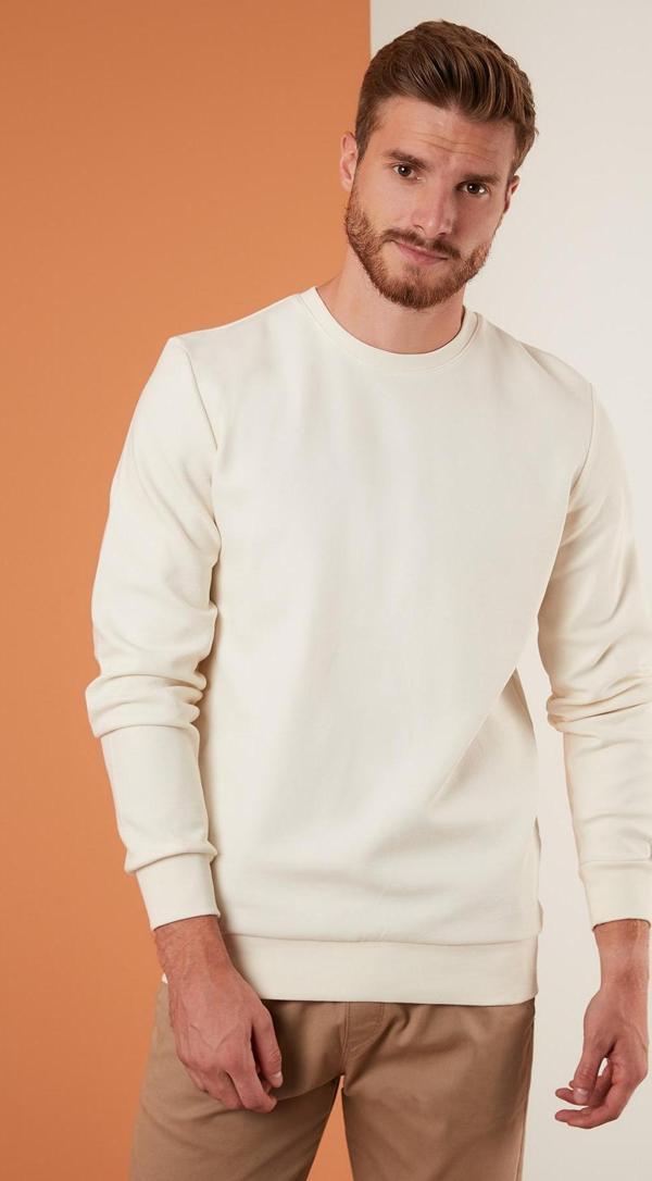 Buratti Regular Fit Bisiklet Yaka Pamuklu Erkek Sweat 5905337 EKRU - Image 1