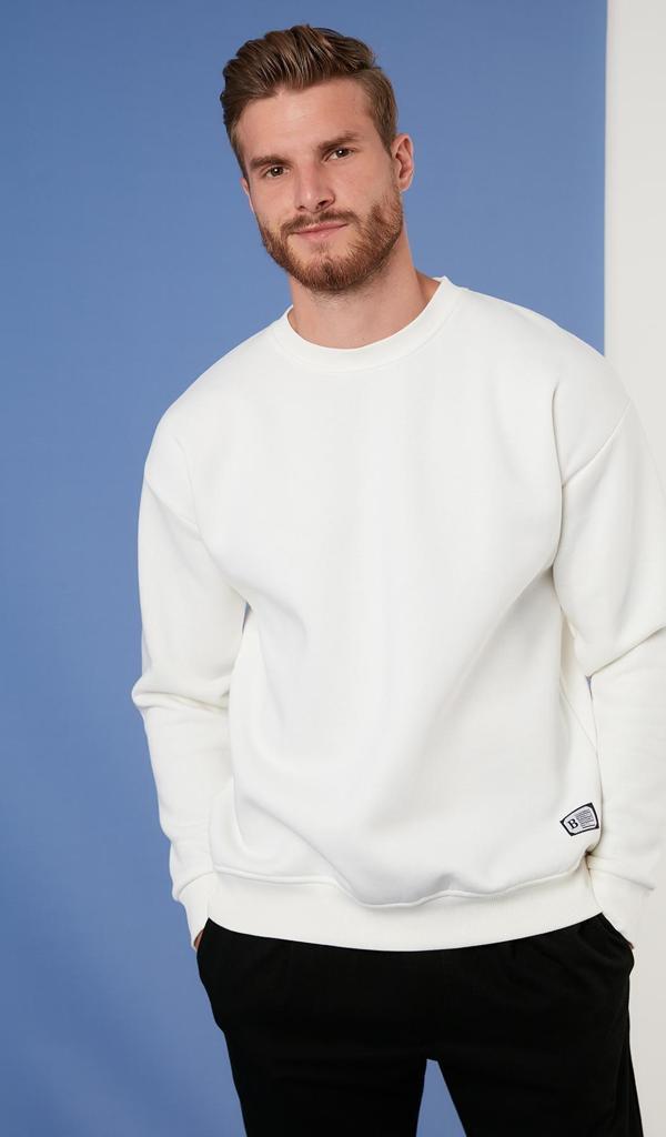 Buratti Regular Fit Bisiklet Yaka Pamuklu İçi Tüylü Yumuşak Şardonlu Erkek Sweat 5905255 EKRU - Image 1
