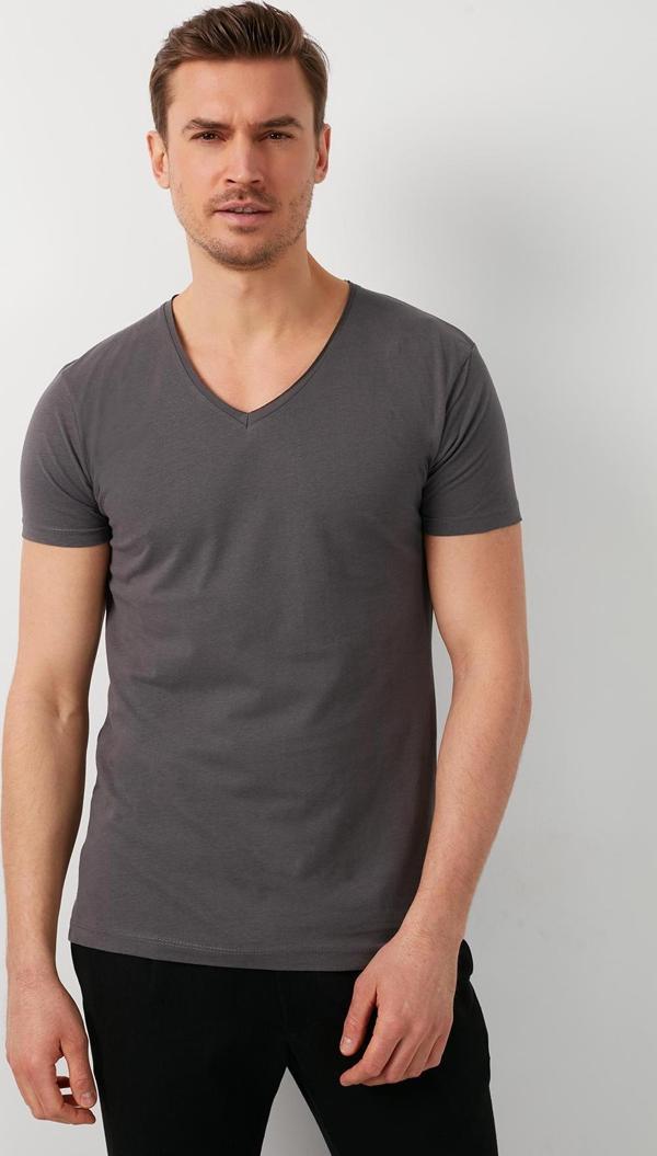 Buratti % 100 Pamuk Slim Fit V Yaka Basic Erkek T Shirt 5412001 FÜME - Image 1