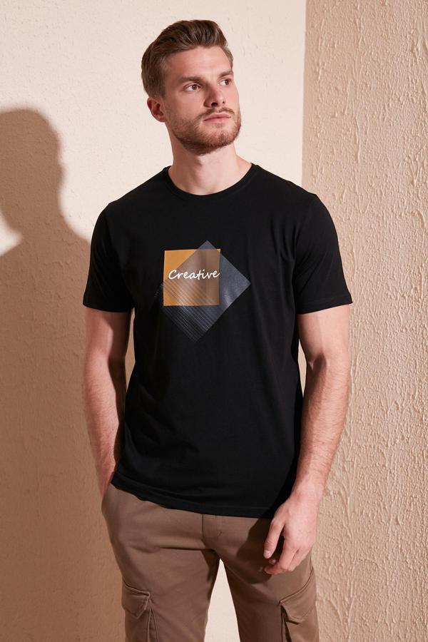 Buratti Baskılı Bisiklet Yaka % 100 Pamuk Slim Fit Erkek T Shirt 646R3940 SİYAH - Image 1