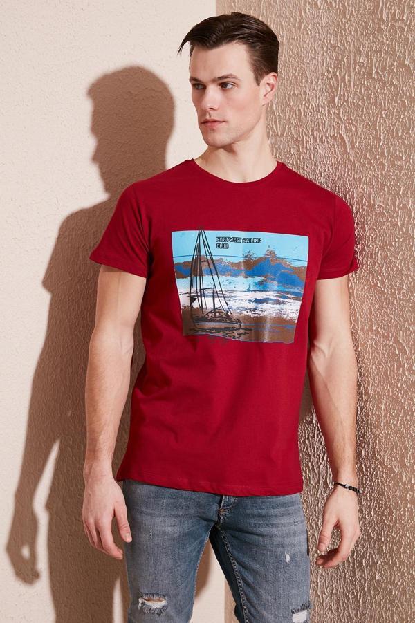 Buratti Baskılı Bisiklet Yaka % 100 Pamuklu Slim Fit Erkek T Shirt 541YELKEN24 KIRMIZI - Image 1