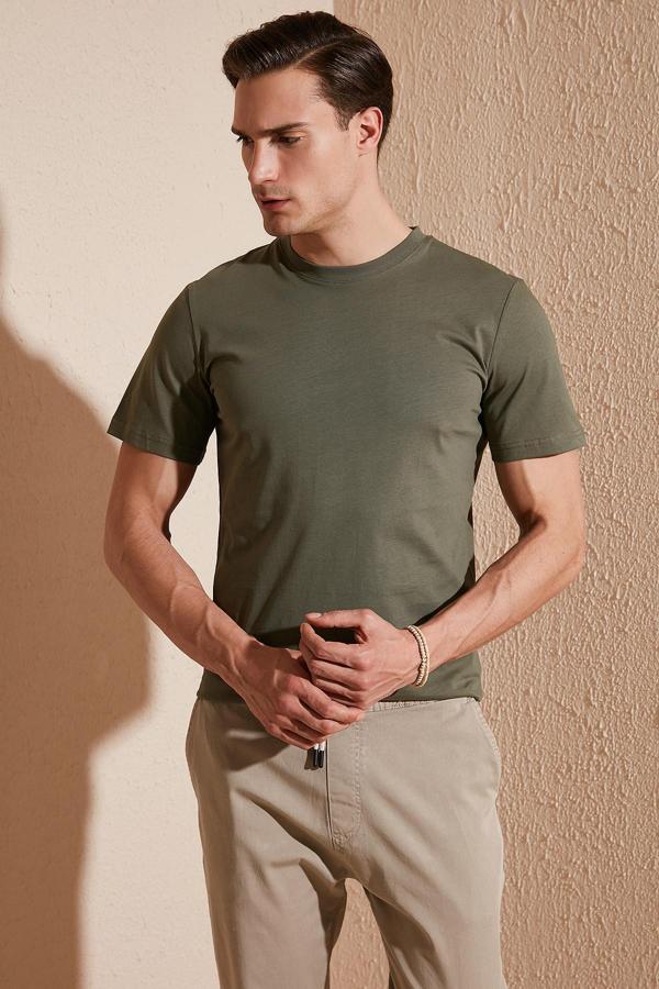 Buratti % 100 Pamuk Regular Fit Bisiklet Yaka T shirt Erkek T Shirt 5902511 HAKİ - Image 1