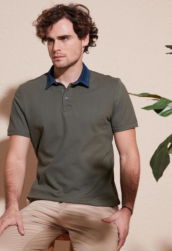 Buratti % 100 Pamuk Düğmeli Regular Fit Erkek Polo Yaka T Shirt 5902134 HAKİ - Image 1