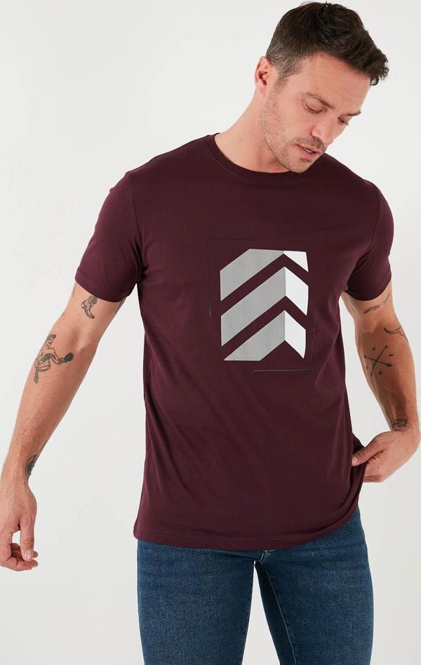 Buratti Baskılı Pamuklu Bisiklet Yaka Slim Fit Erkek T Shirt 646R8080 MÜRDÜM - Image 1