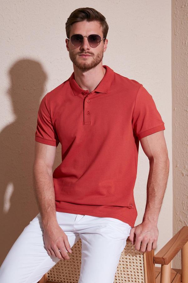 Buratti % 100 Pamuk Regular Fit Düğmeli Erkek Polo Yaka T Shirt 5902127 KİREMİT - Image 1