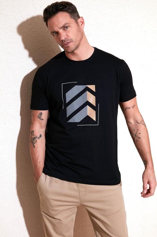 Buratti Baskılı Pamuklu Bisiklet Yaka Slim Fit Erkek T Shirt 646R8080 SİYAH - Image 1