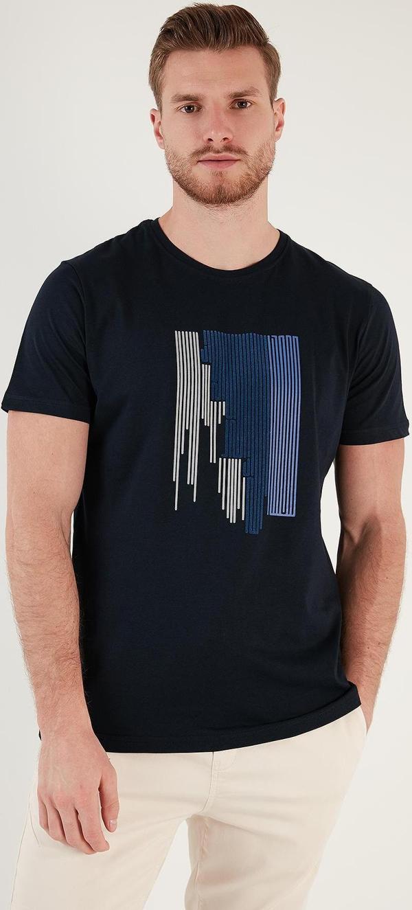 Buratti Baskılı % 100 Pamuk Slim Fit Bisiklet Yaka Erkek T Shirt 646B3780 LACİVERT - Image 1