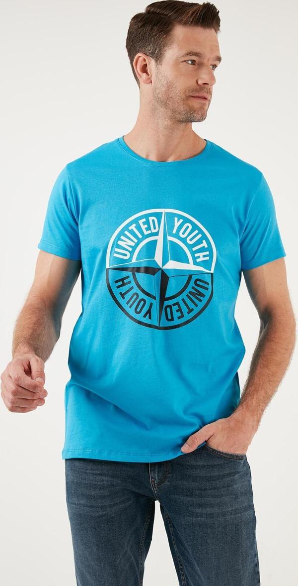 Buratti Baskılı Bisiklet Yaka % 100 Pamuk Slim Fit Erkek T Shirt 541PUSULA AÇIK MAVİ - Image 1