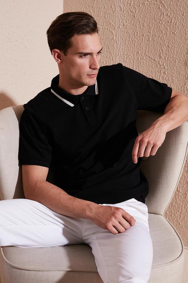 Buratti % 100 Pamuk Regular Fit Düğmeli Erkek Polo Yaka T Shirt 59023861 SİYAH - Image 1