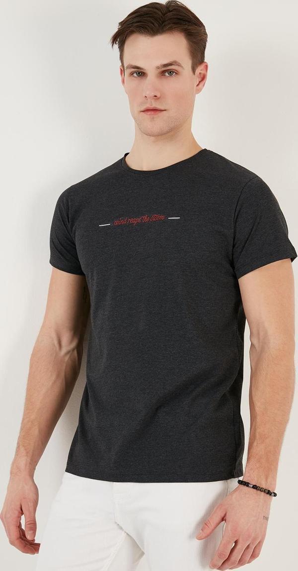 Buratti Bisiklet Yaka % 100 Pamuk Slim Fit Erkek T Shirt 541WIND KOYU GRİ - Image 1