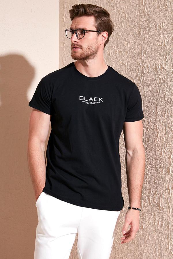 Buratti Bisiklet Yaka % 100 Pamuk Slim Fit Erkek T Shirt 541FOLLOW SİYAH - Image 1