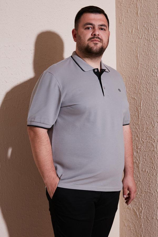 Buratti Büyük Beden Pamuklu Regular Fit Erkek Polo Yaka T Shirt 5902118B TAŞ - Image 1