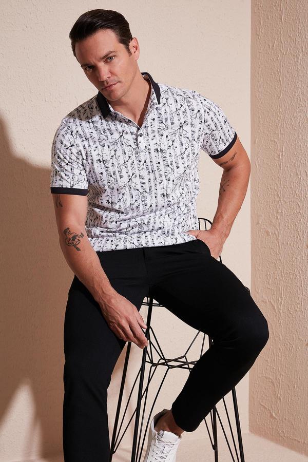 Buratti Desenli Pamuklu Slim Fit Erkek Polo Yaka T Shirt 646B3490 SİYAH - Image 1