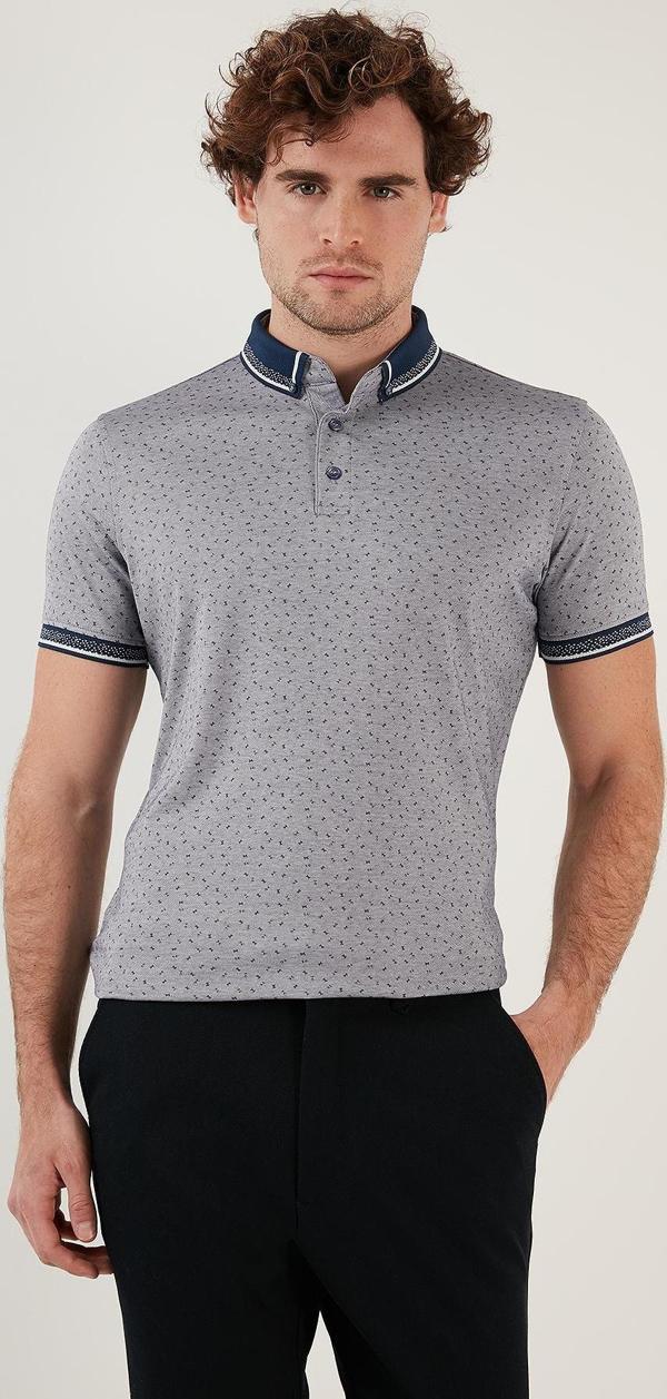 Buratti Pamuk Karışımlı Desenli Slim Fit Erkek Polo Yaka T Shirt 646B3200 LACİVERT - Image 1