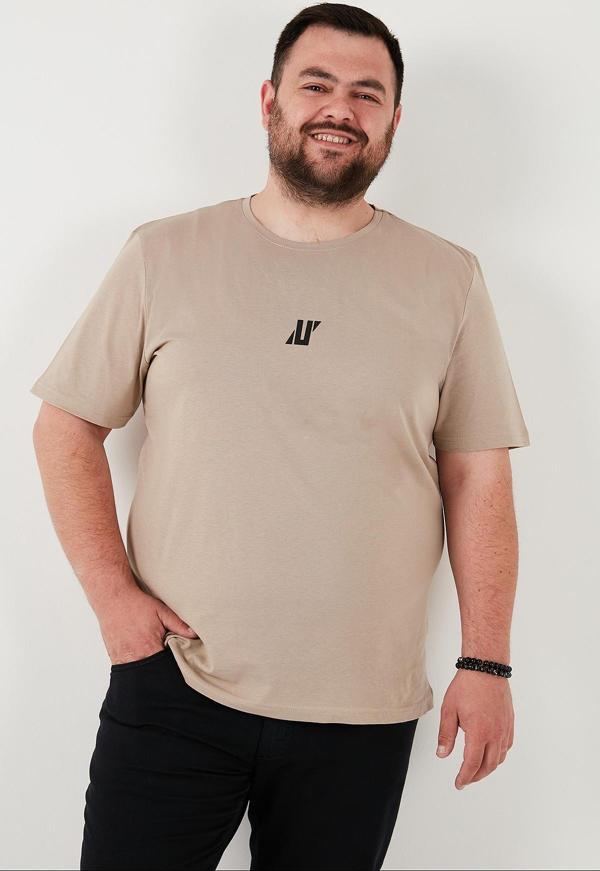 Buratti Pamuklu Regular Fit Bisiklet Yaka Büyük Beden Erkek T Shirt 5902753B VİZON - Image 1