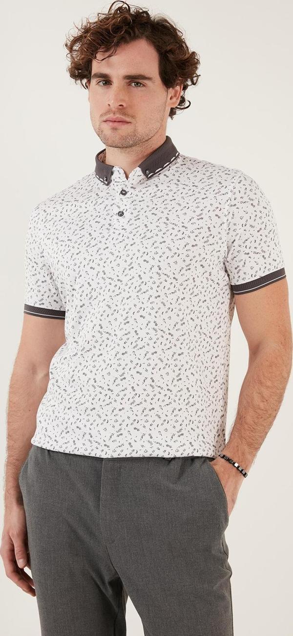 Buratti Pamuk Karışımlı Desenli Slim Fit Erkek Polo Yaka T Shirt 646B3270 BEYAZ - Image 1