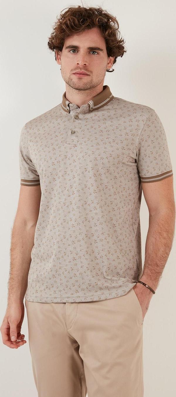 Buratti Pamuk Karışımlı Desenli Slim Fit Erkek Polo Yaka T Shirt 646B3280 BEJ - Image 1