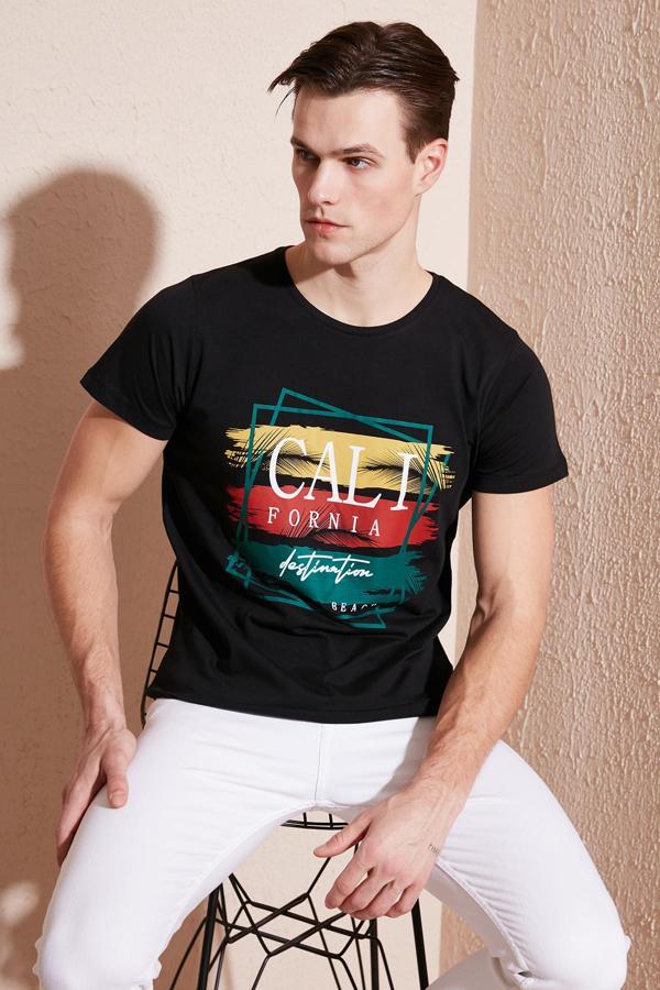 Buratti Pamuklu Slim Fit Bisiklet Yaka Erkek T Shirt 541CALIFORNIA24 SİYAH - Image 1