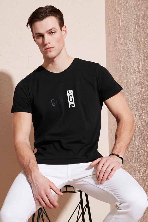Buratti Pamuklu Slim Fit Bisiklet Yaka Erkek T Shirt 541CHANGE24 SİYAH - Image 1
