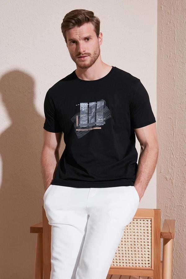 Buratti Pamuklu Slim Fit Bisiklet Yaka Erkek T Shirt 646R8130 SİYAH - Image 1