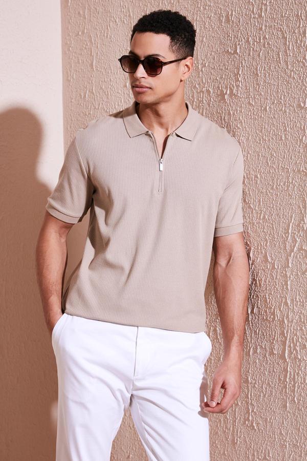 Buratti Pamuklu Regular Fit Fermuarlı Erkek Polo Yaka T Shirt 5902738 VİZON - Image 1