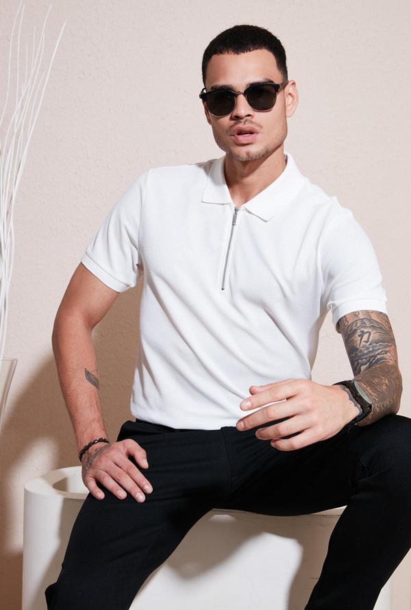 Buratti Pamuklu Regular Fit Fermuarlı Erkek Polo Yaka T Shirt 5902915 BEYAZ - Image 1