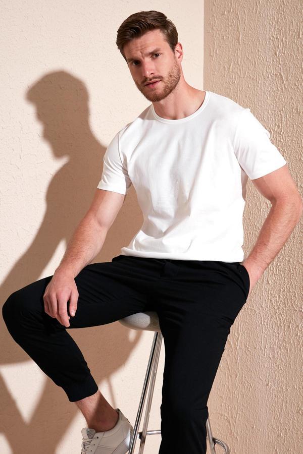 Buratti Pamuklu Slim Fit Bisiklet Yaka Erkek T Shirt 646R7940 EKRU - Image 1