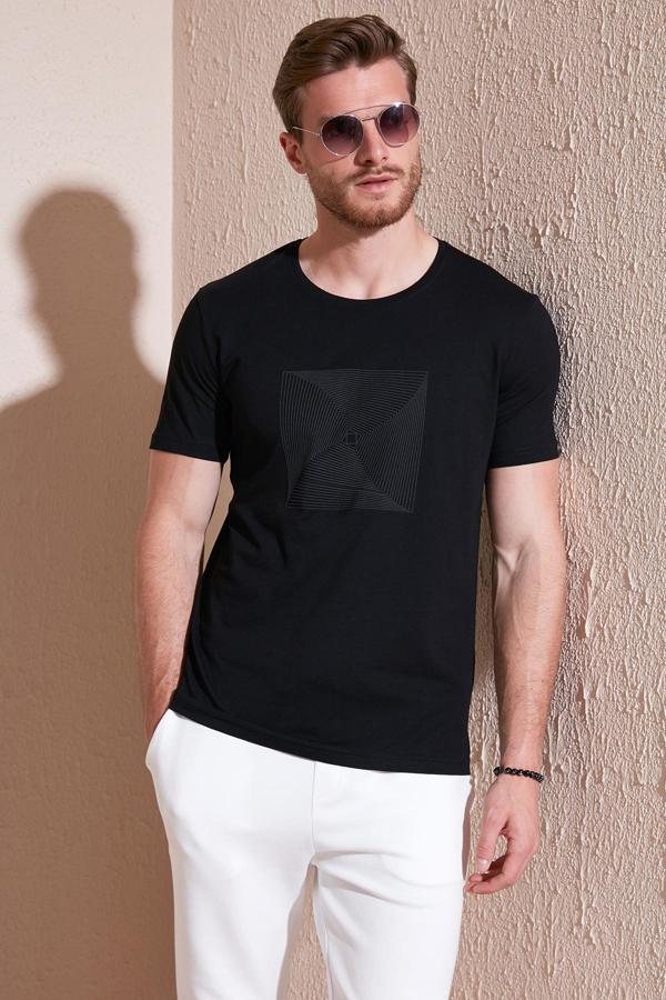 Buratti Pamuklu Slim Fit Bisiklet Yaka Erkek T Shirt 646R7940 SİYAH - Image 1