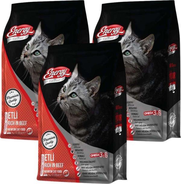 Pet Food Energy Sığır Etli Yetişkin Kedi Maması 1 Kg - 3 Adet - Image 1