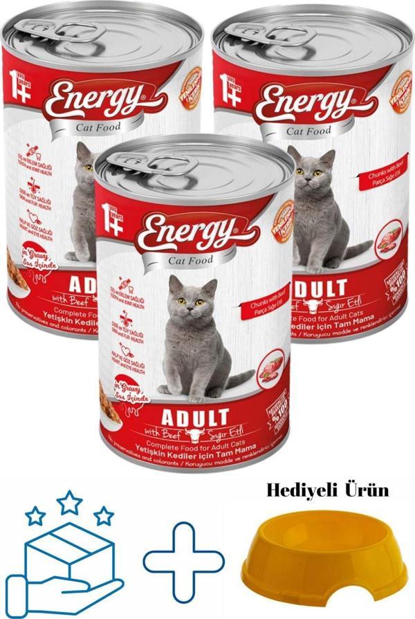 Pet Food Energy Sığır Etli Yetişkin Yaş Konserve Kedi Maması 400 G - 3 Adet - Image 1