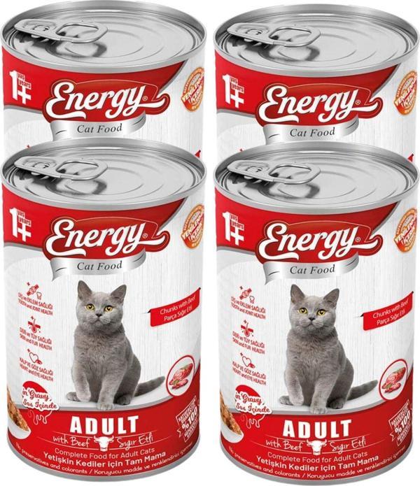Pet Food Energy Sığır Etli Yetişkin Yaş Konserve Kedi Maması 400 G - 4 Adet - Image 1