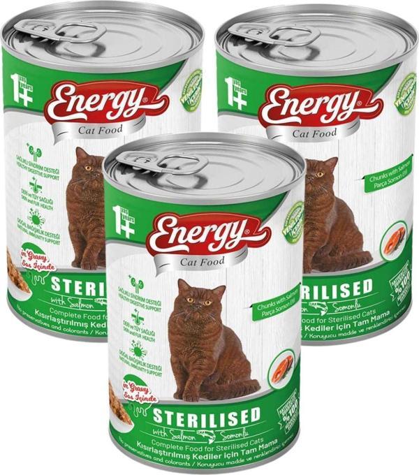 Pet Food Energy Somonlu Kısırlaştırılmış Yaş Konserve Kedi Maması 400 G - 3 Adet - Image 1