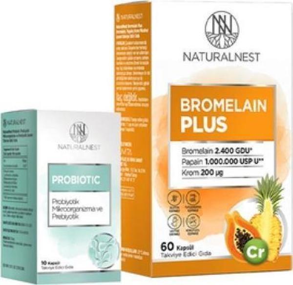 NATURALNEST Bromelain Plus 60 Kap. alana Probiyotik 10 Kap. %50 İNDİRİMLİ - Image 1