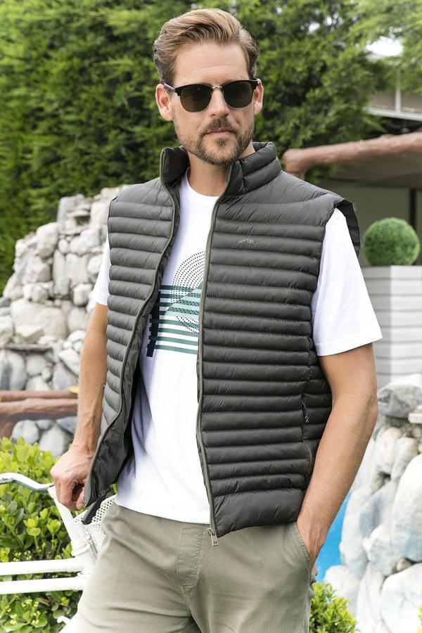 Buratti Regular Fit Dik Yaka Cepli Kapitone Şişme Erkek Yelek 497KIM HAKİ - Image 1