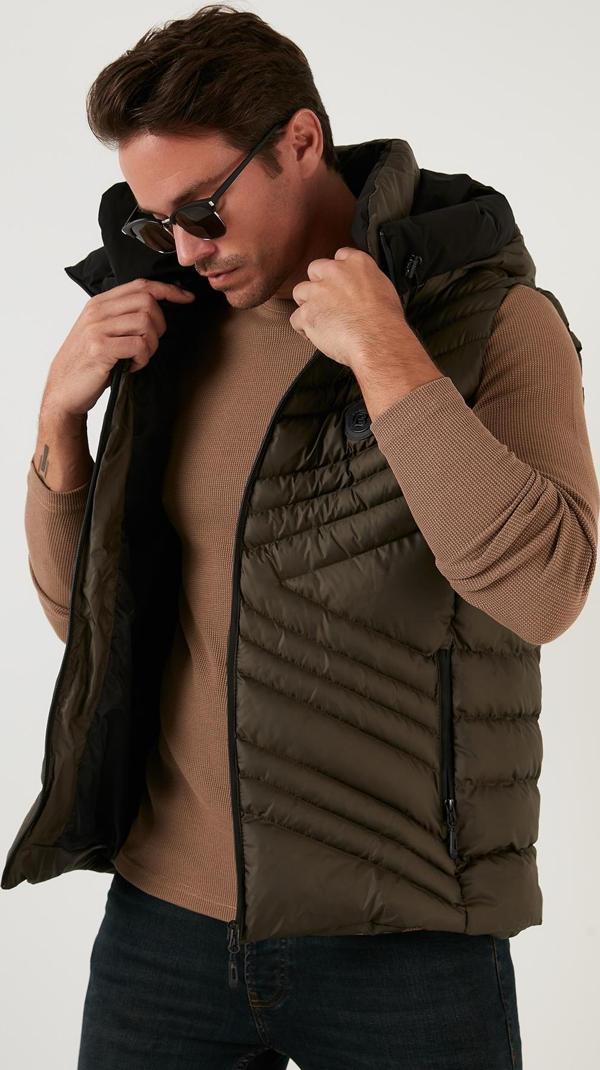 Buratti Slim Fit Kapüşonlu Dik Yaka Cepli Şişme Erkek Yelek 6274910 HAKİ - Image 1